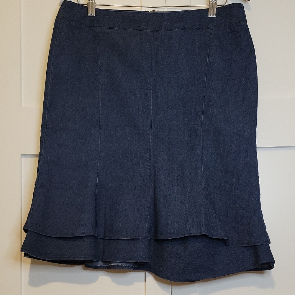 Larry Levine Navy Tiered A-Line Denim Skirt